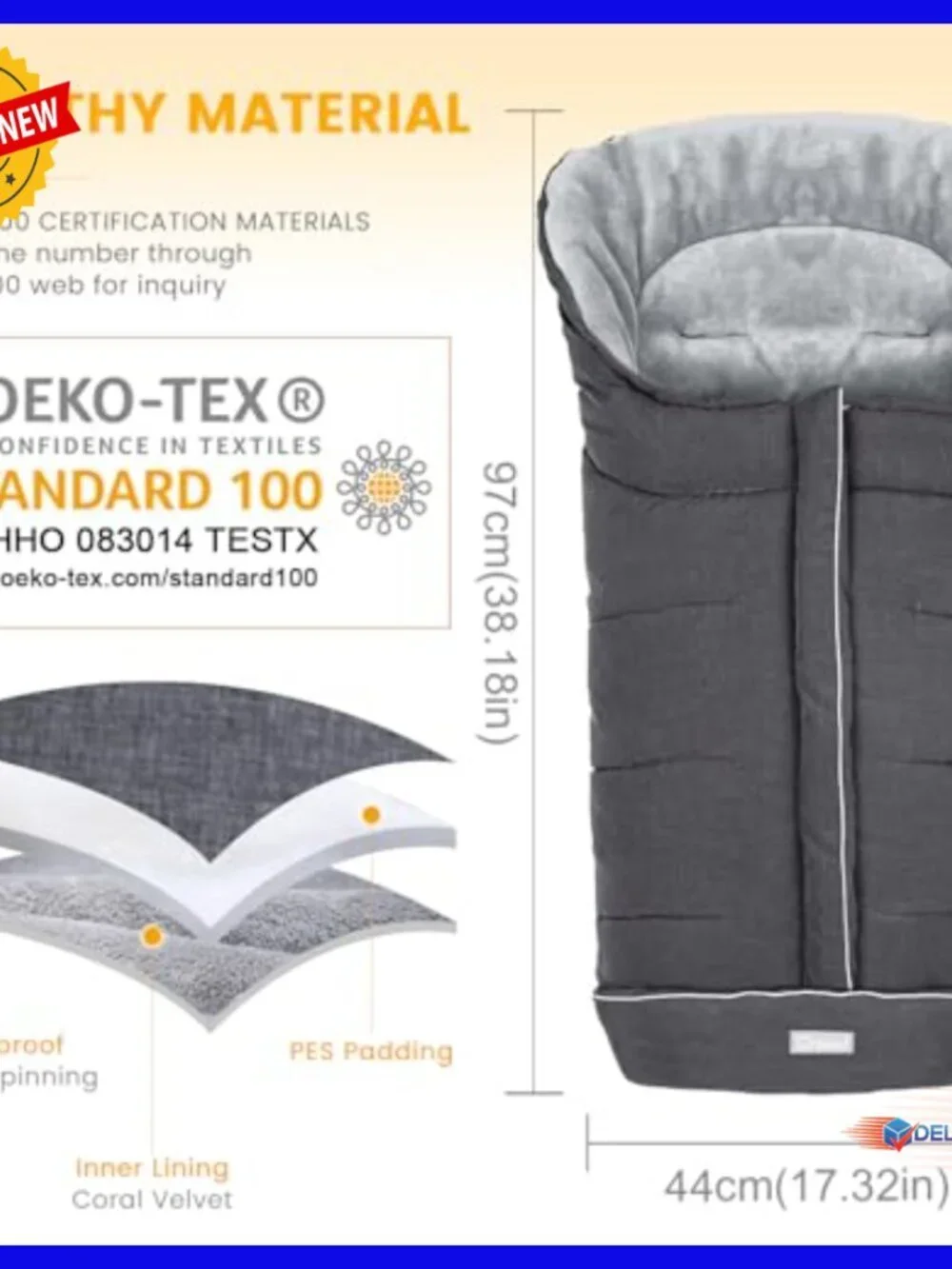 Winter Stroller Footmuff Bunting Bag with Coral Fleece Lining Water-Repellent